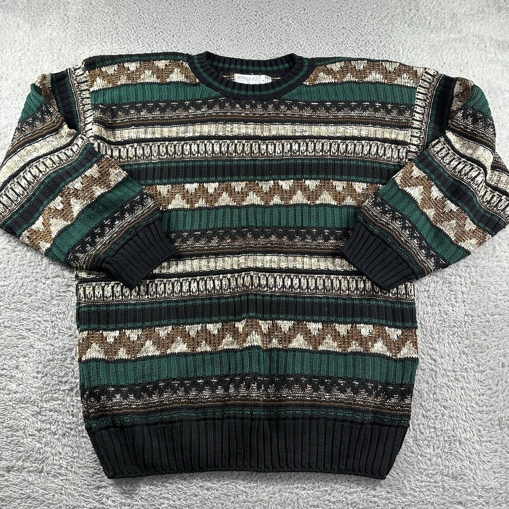 VINTAGE Will & Co Knit Pattern‎ Sweater Mens Large Stripe Aztec Made in USA